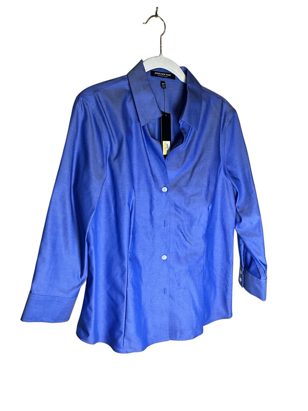 Jones New York Signature Shirt Womens Medium Blue Long Sleeve Collared Button Up